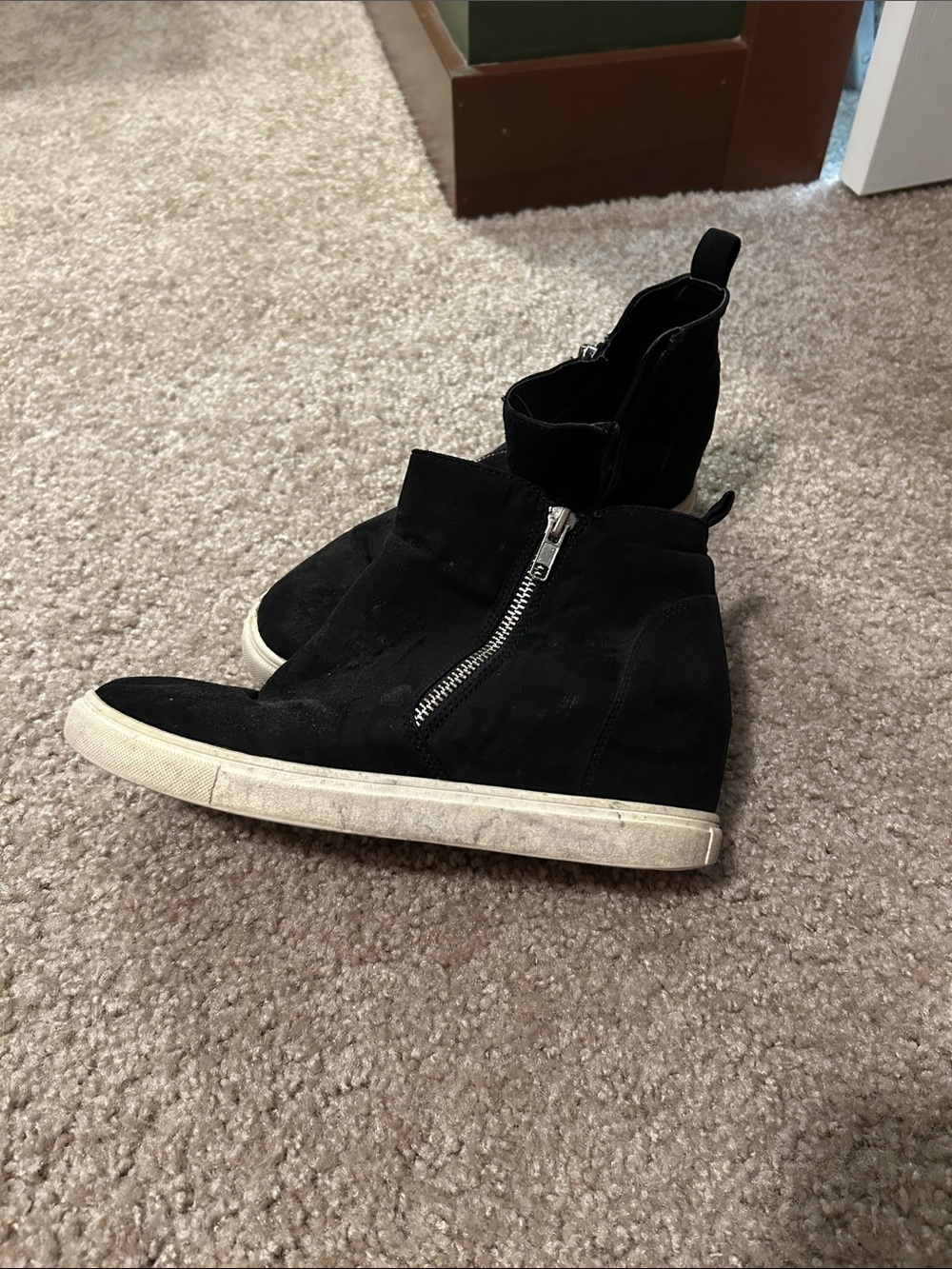Black Suede Ankle Booties with Side Zip